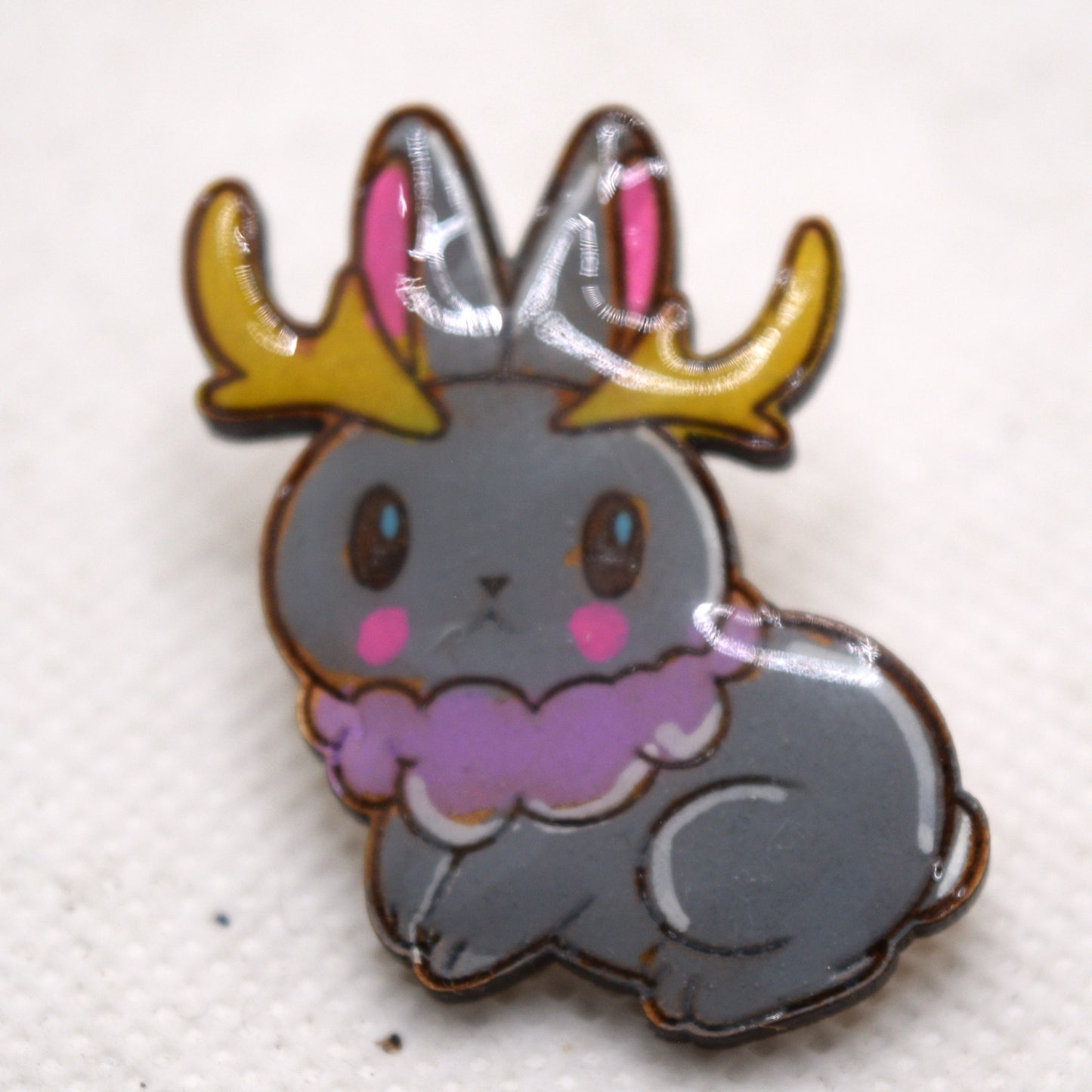 Cutesy Jackalope Wooden Lapel Pin front