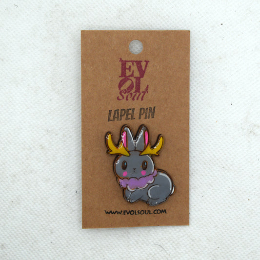 Cutesy Jackalope Wooden Lapel Pin on Card