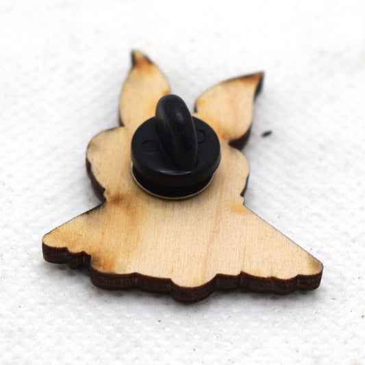 Cutesy Mothman Sitting Wooden Lapel Pin back