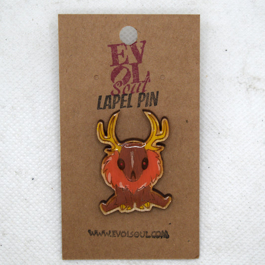 Cutesy Wendigo Wooden Lapel Pin on Card