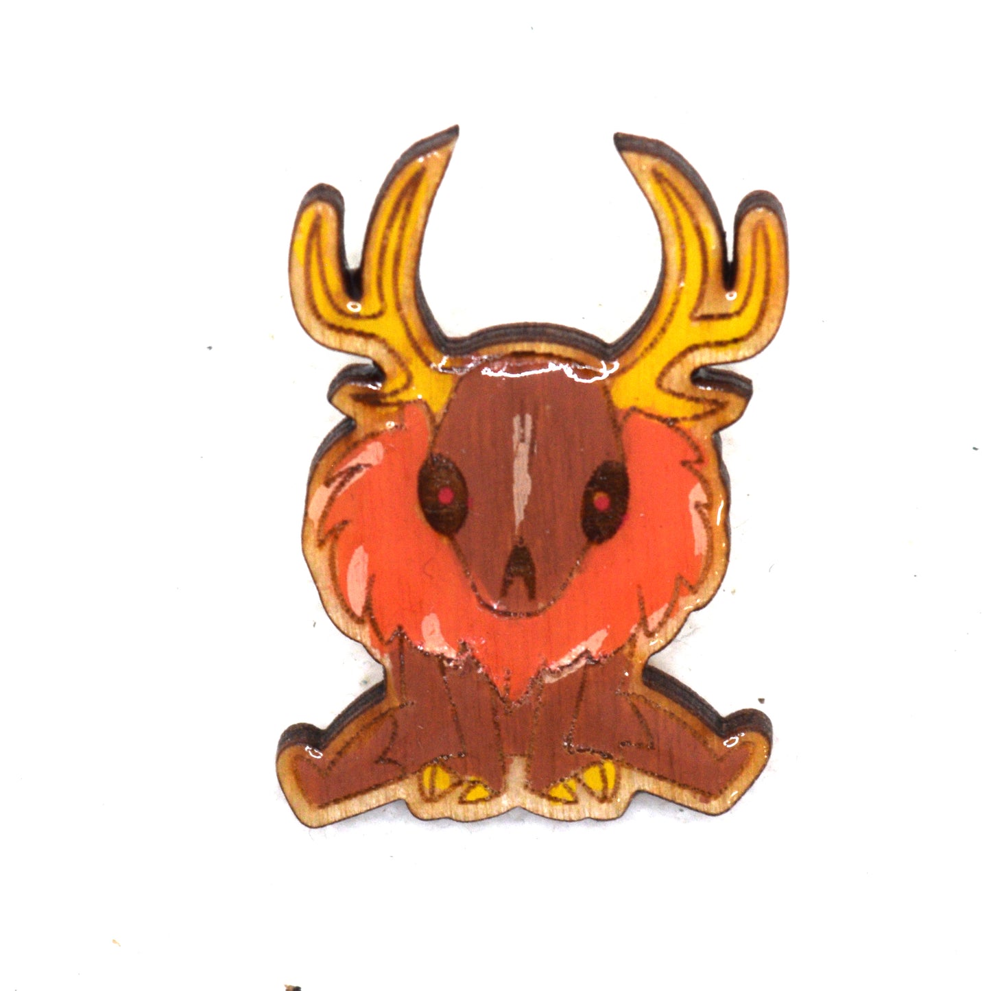 Cutesy Wendigo Sitting Wooden Lapel Pin