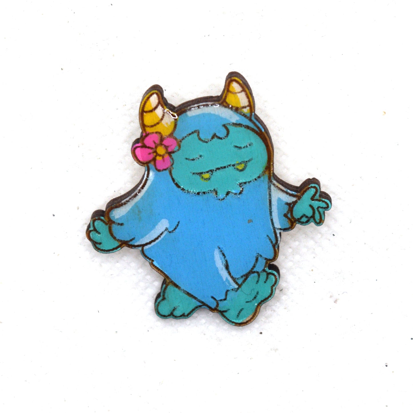 Cutesy Yeti Wooden Lapel Pin front