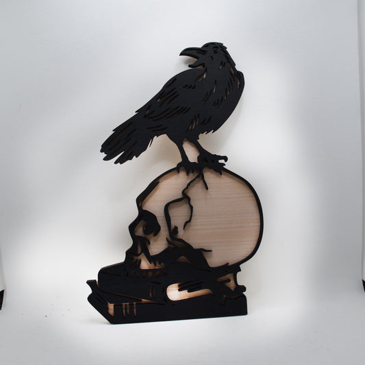 2 Layer Raven on Skull Wooden Art