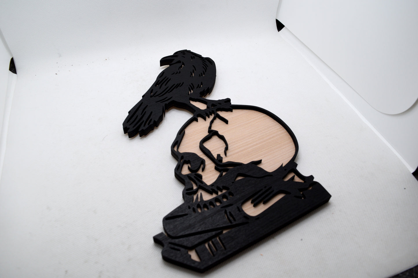 2 Layer Raven on Skull Wooden Art