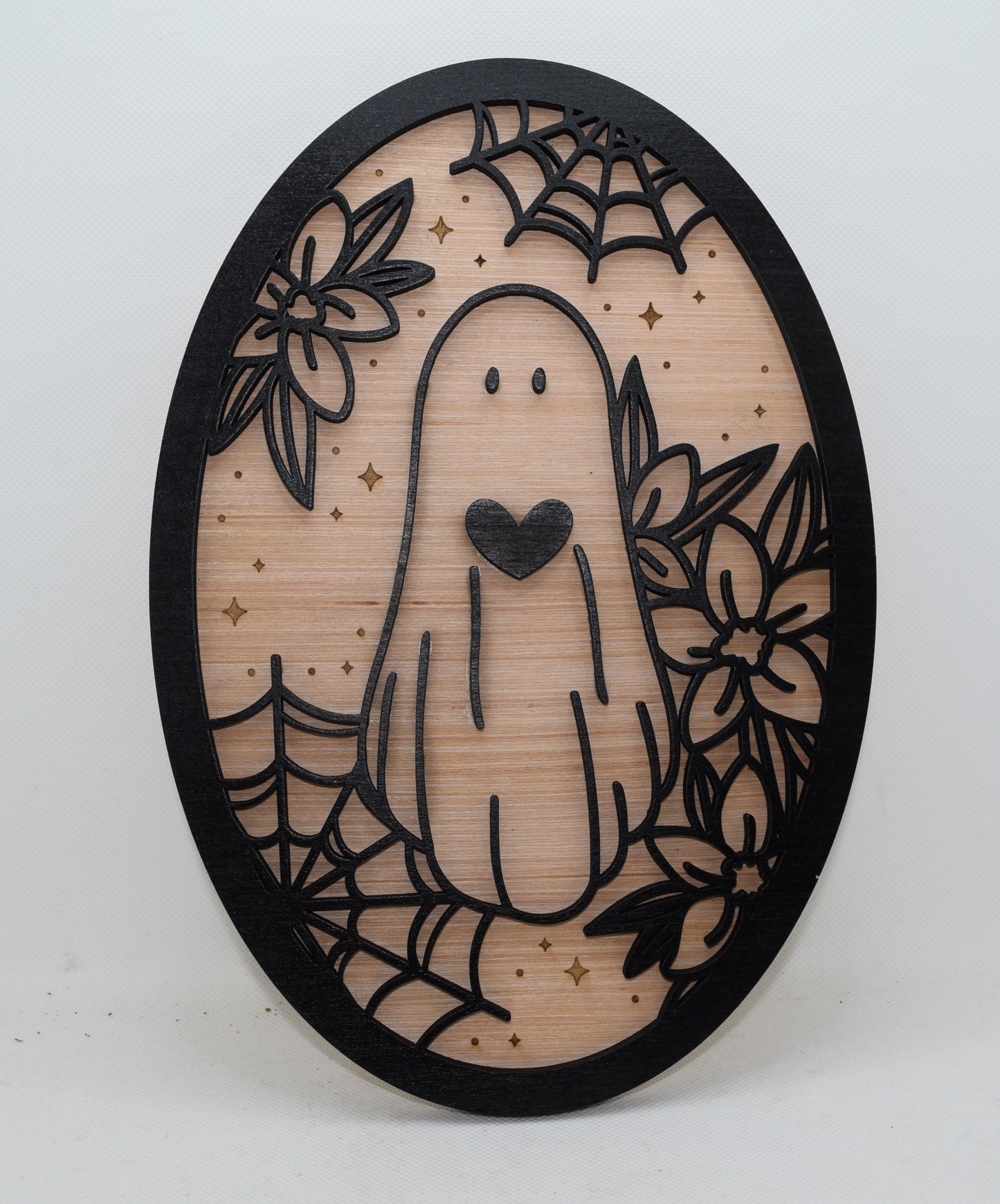 2 Layer Ghost with Heart Oval Wooden Art