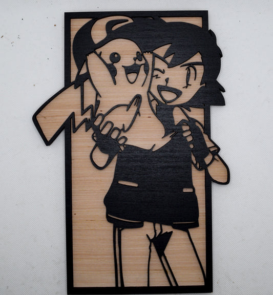 2 Layer Ash and Pikachu Wooden Art