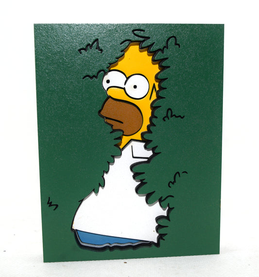 3-D Layered Homer in the Bushes Wooden Art