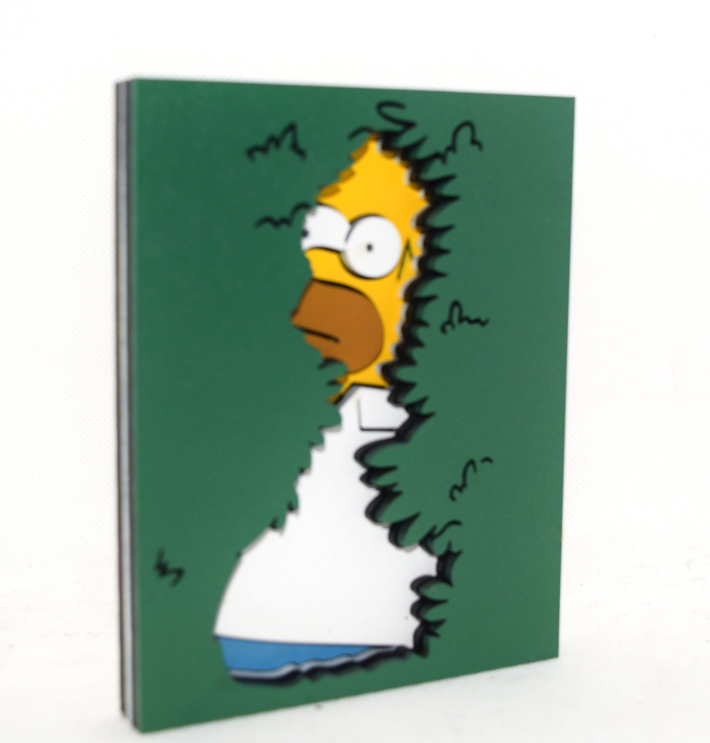 3-D Layered Homer in the Bushes Wooden Art