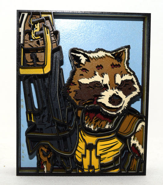 3-D Layered Rocket Raccoon Wooden Art