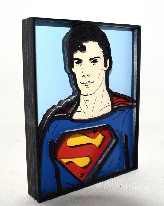 3-D Layered Superman Blue Wooden Art