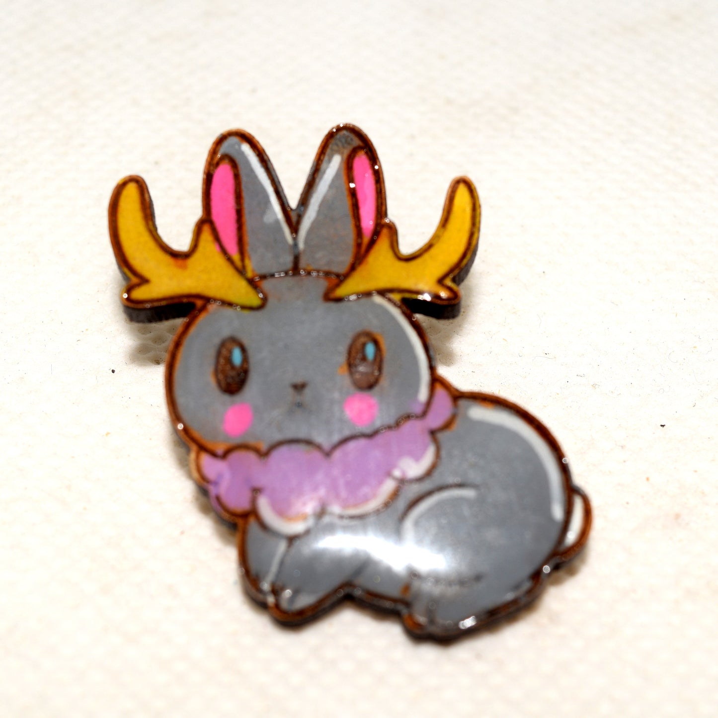 Cutesy Jackalope Wooden Lapel Pin