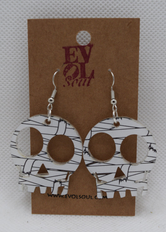 Mummy Skull Acrylic Dangle Earrings