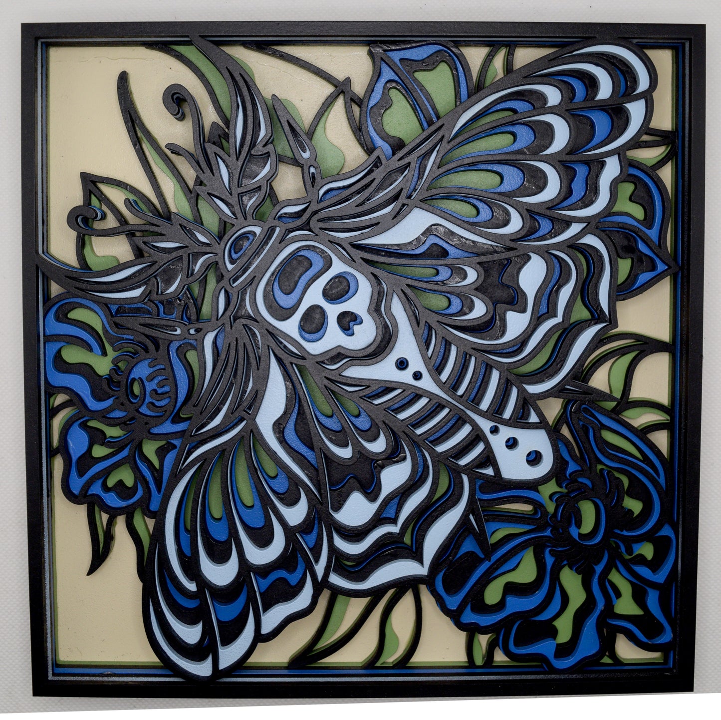 3-D Blue Death's Head Moth Layered Art