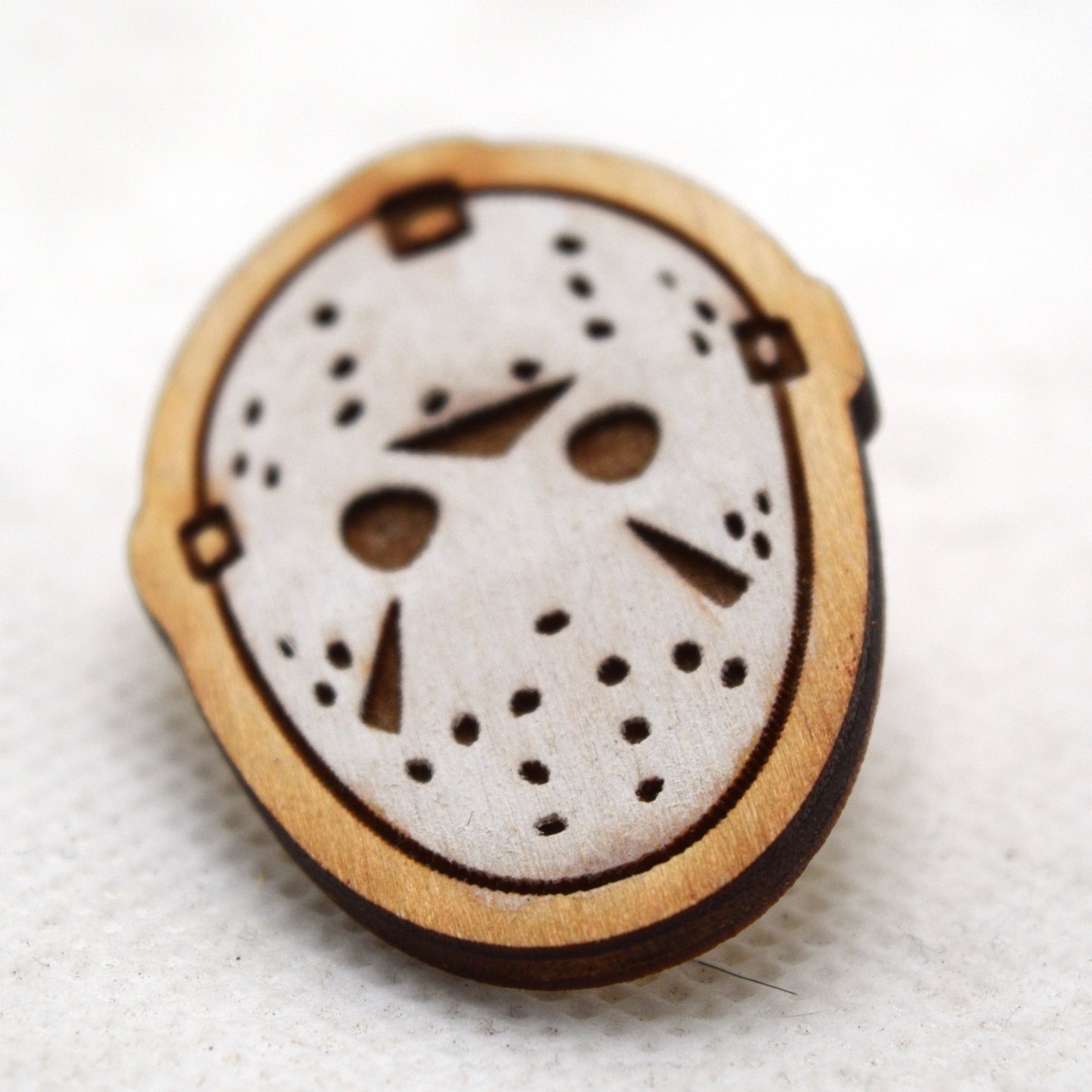 Jason Friday The 13th Hockey Mask Wooden Lapel Pin
