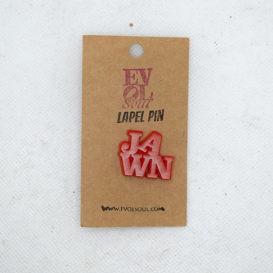 Jawn Red Acrylic Lapel Pin on Card