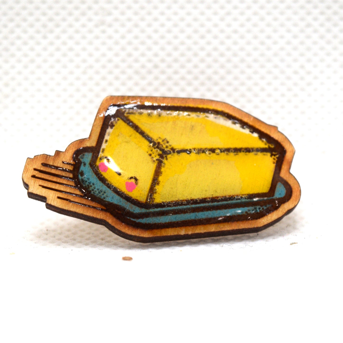 Kawaii Butter Wooden Lapel Pin