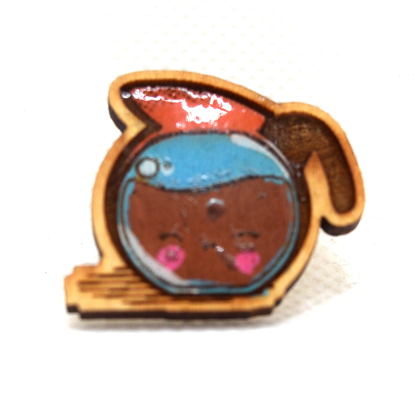 Kawaii Coffee Pot Wooden Lapel Pin
