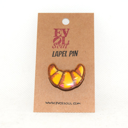 Kawaii Crescent Wooden Lapel Pin on Evol Soul Branded Card