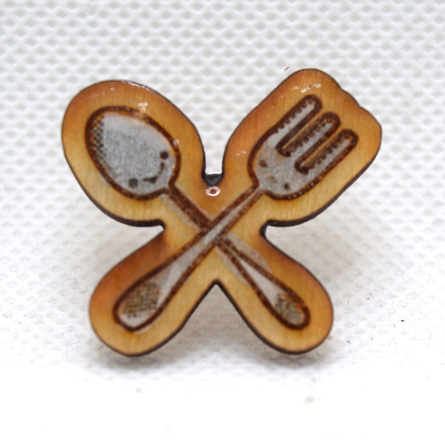 Kawaii Spoon and Fork Wooden Lapel Pin