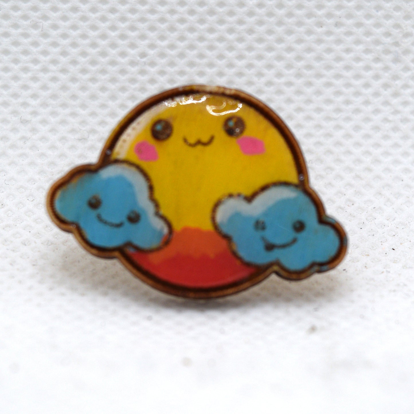 Kawaii Sun and Clouds Wooden Lapel Pin
