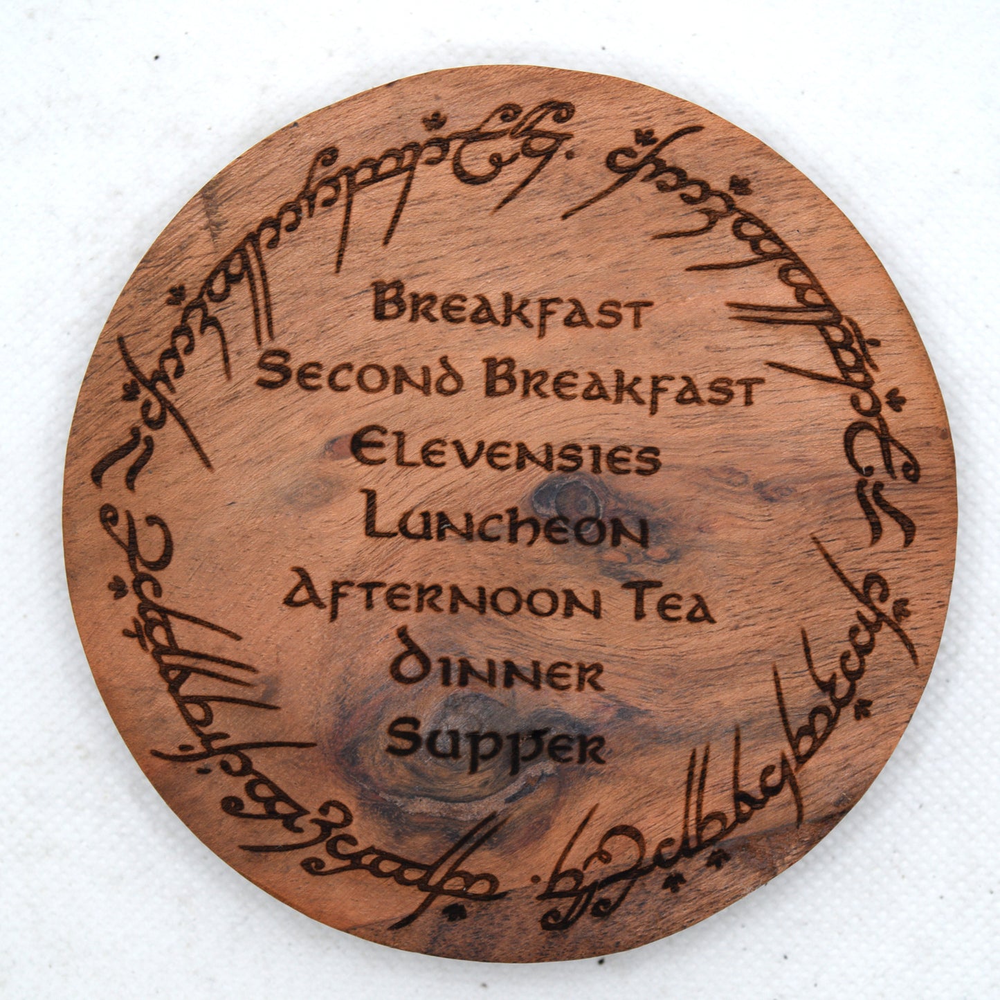 Lord of the rings engraved menu schedule coaster