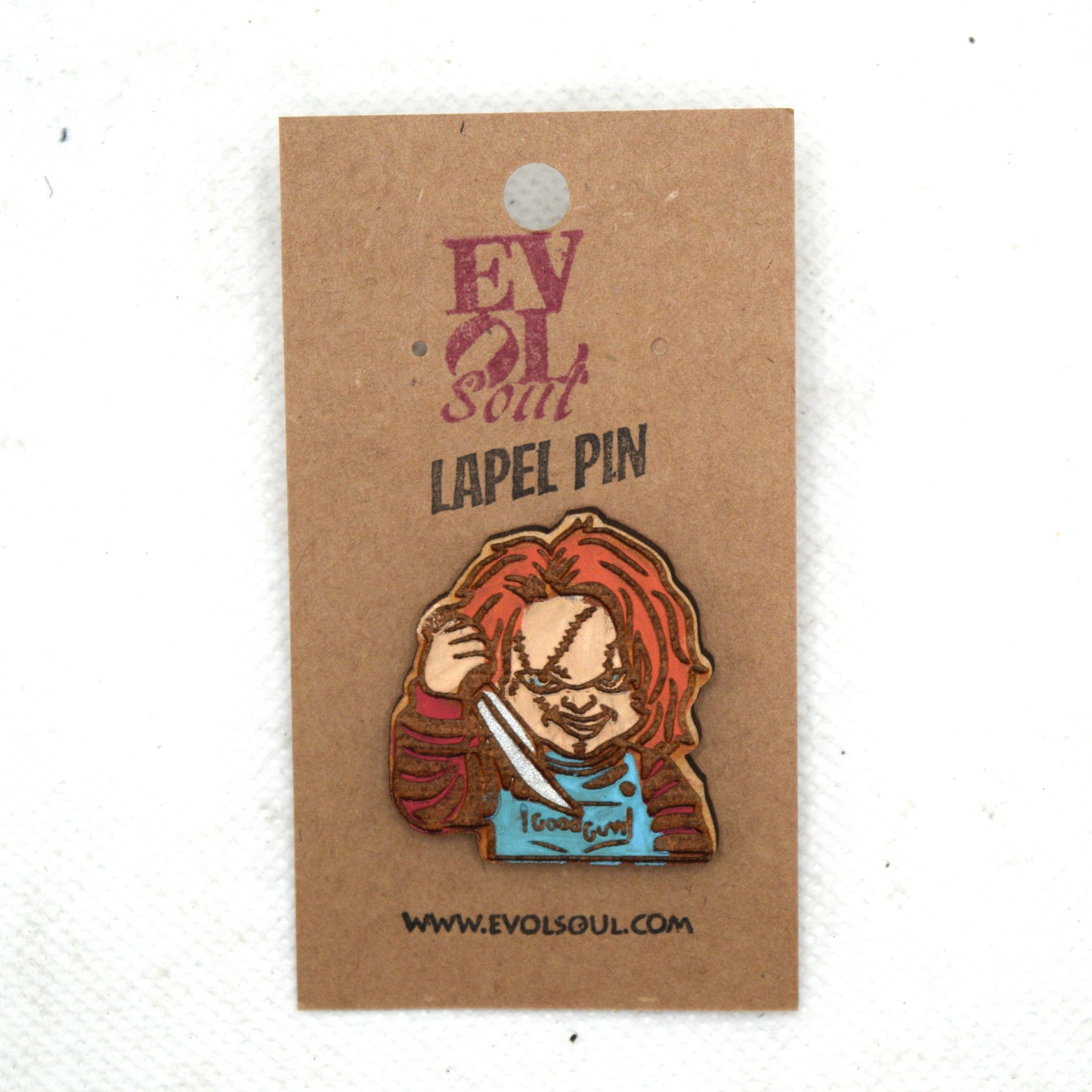 Chucky Wooden Lapel Pin