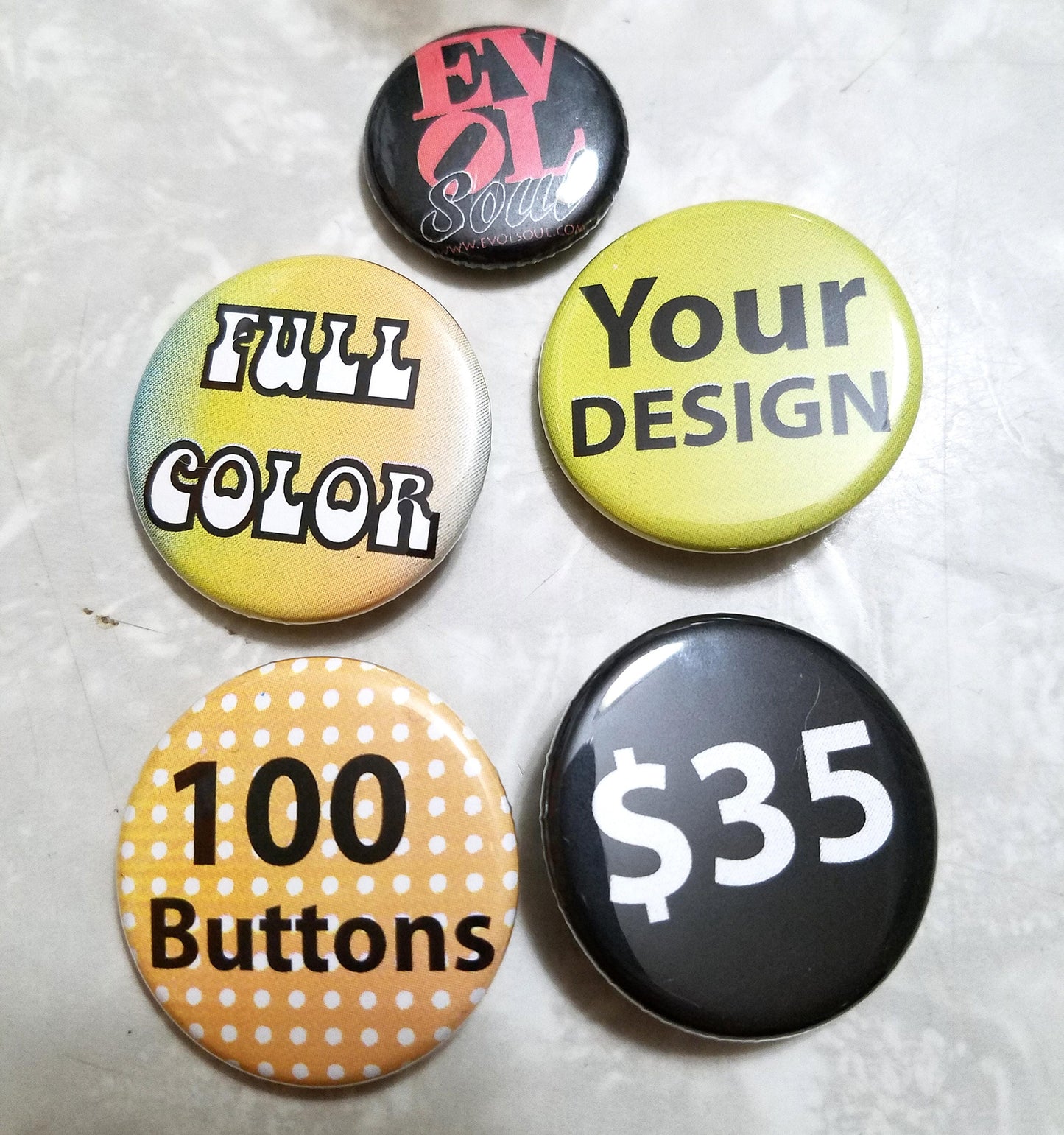 100 Custom 1.25 inch Buttons