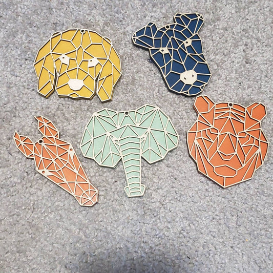 Geometric Blue Dog Wooden Christmas Ornament