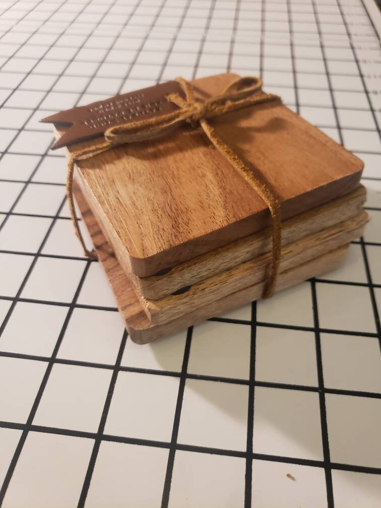 Personlized Monogram Engraved Wooden Coaster Set of 4