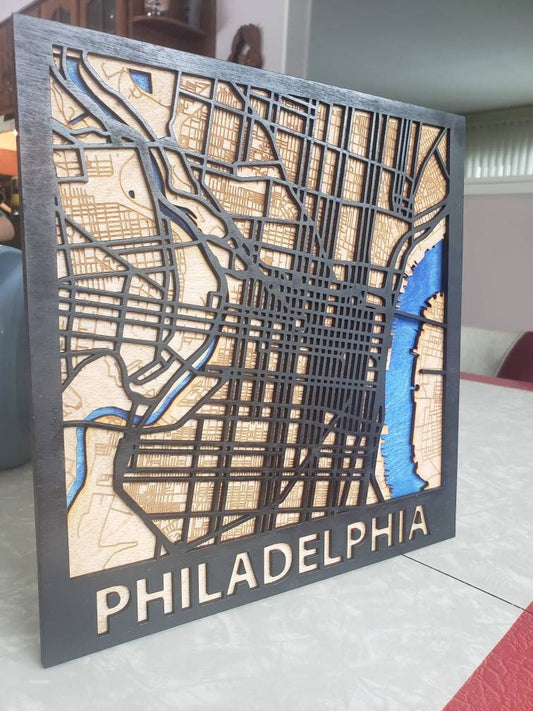 3-D Philadelphia Layered Wooden Map