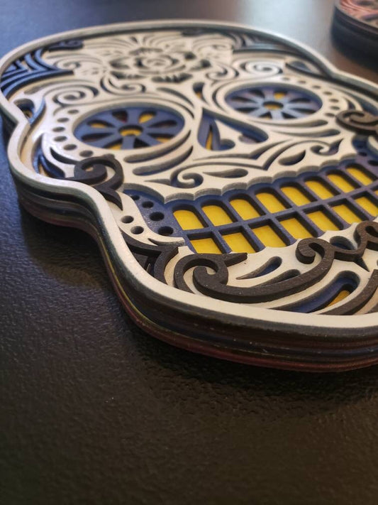 Large Sugar Skull with Rose Wall Hanging