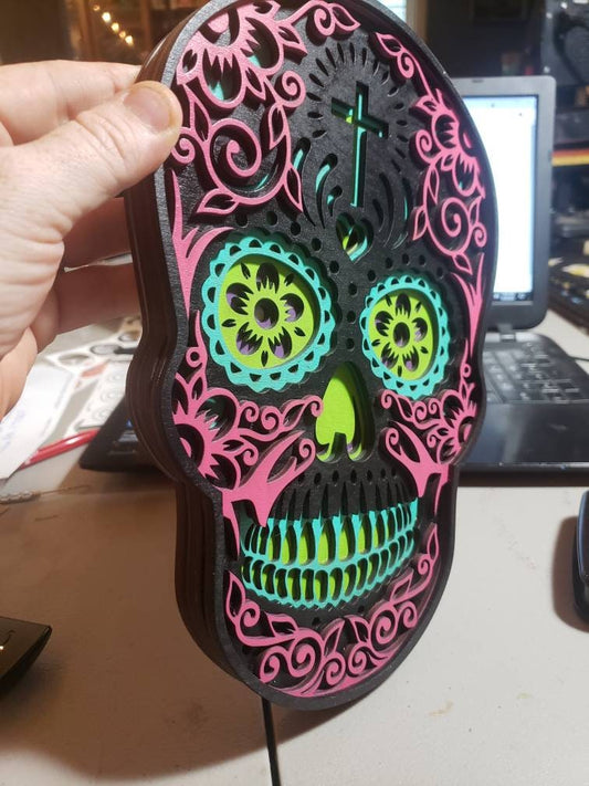 Large Sugar Skull with Cross Wall Hanging