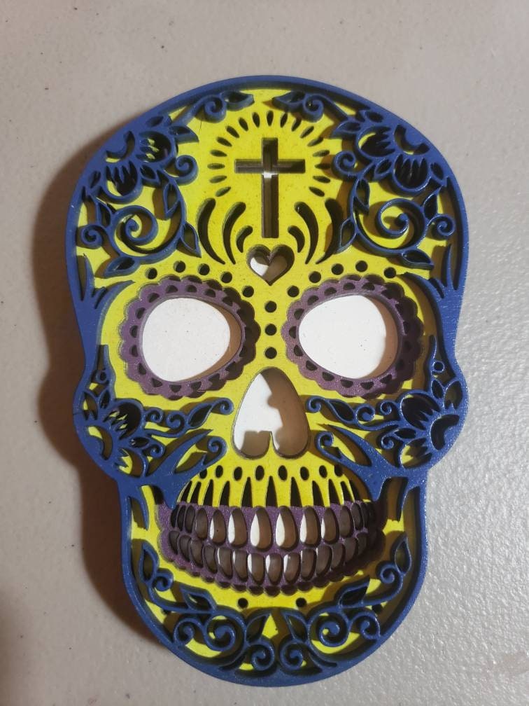 Sugar skulls cross small decor