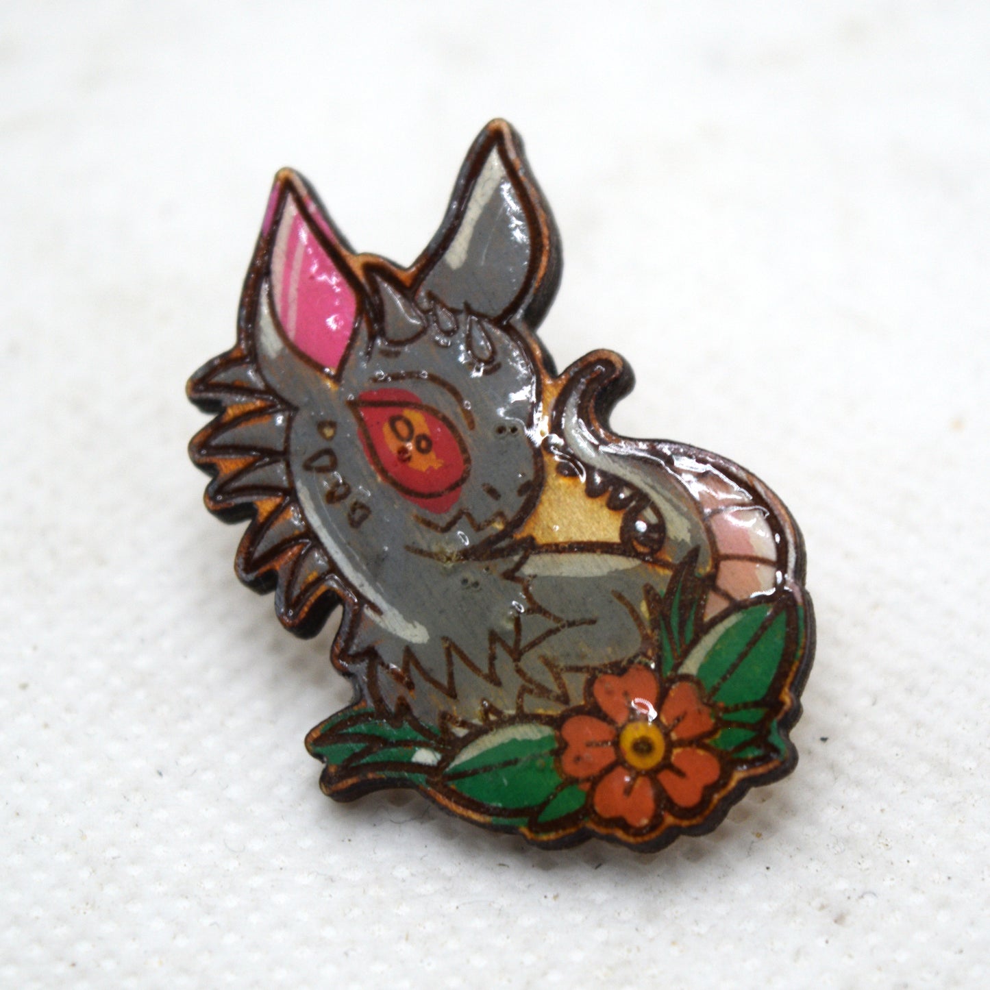 Chupacabra Wooden Lapel Pin Coated with UV Resin