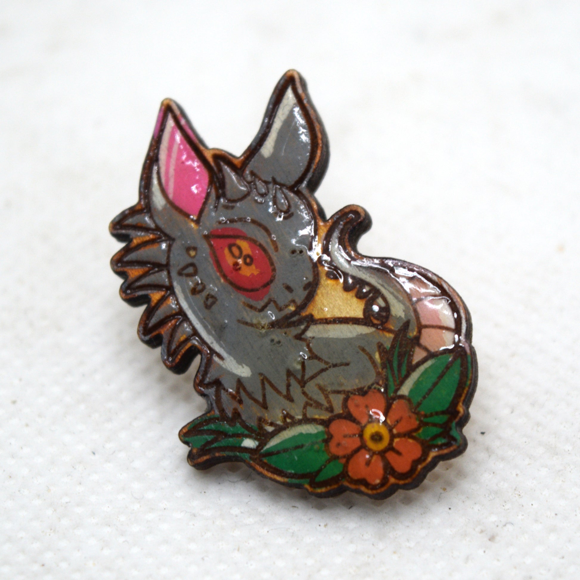 Chupacabra Wooden Lapel Pin Coated with UV Resin