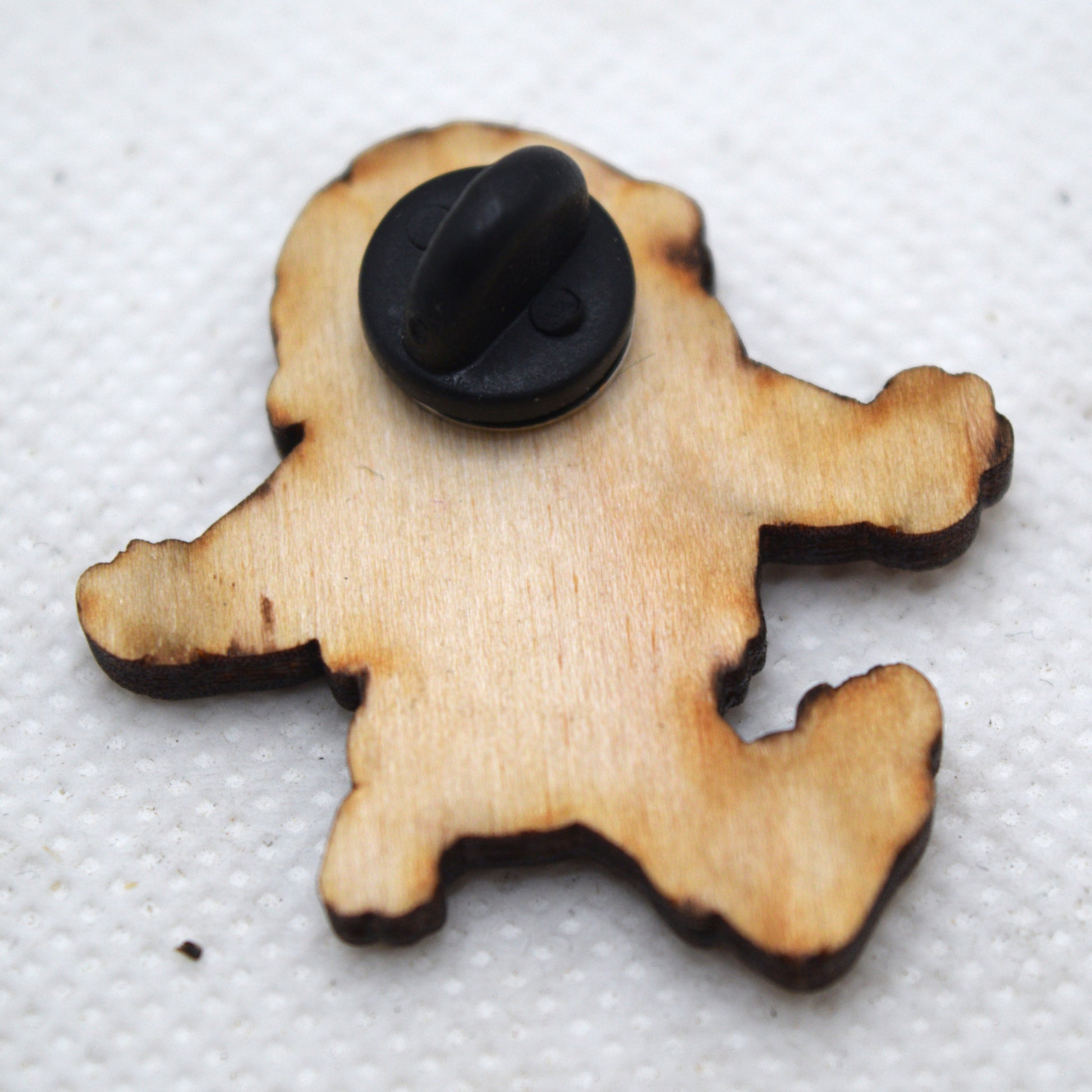 Cutesy Bigfoot Wooden Lapel Pin Back