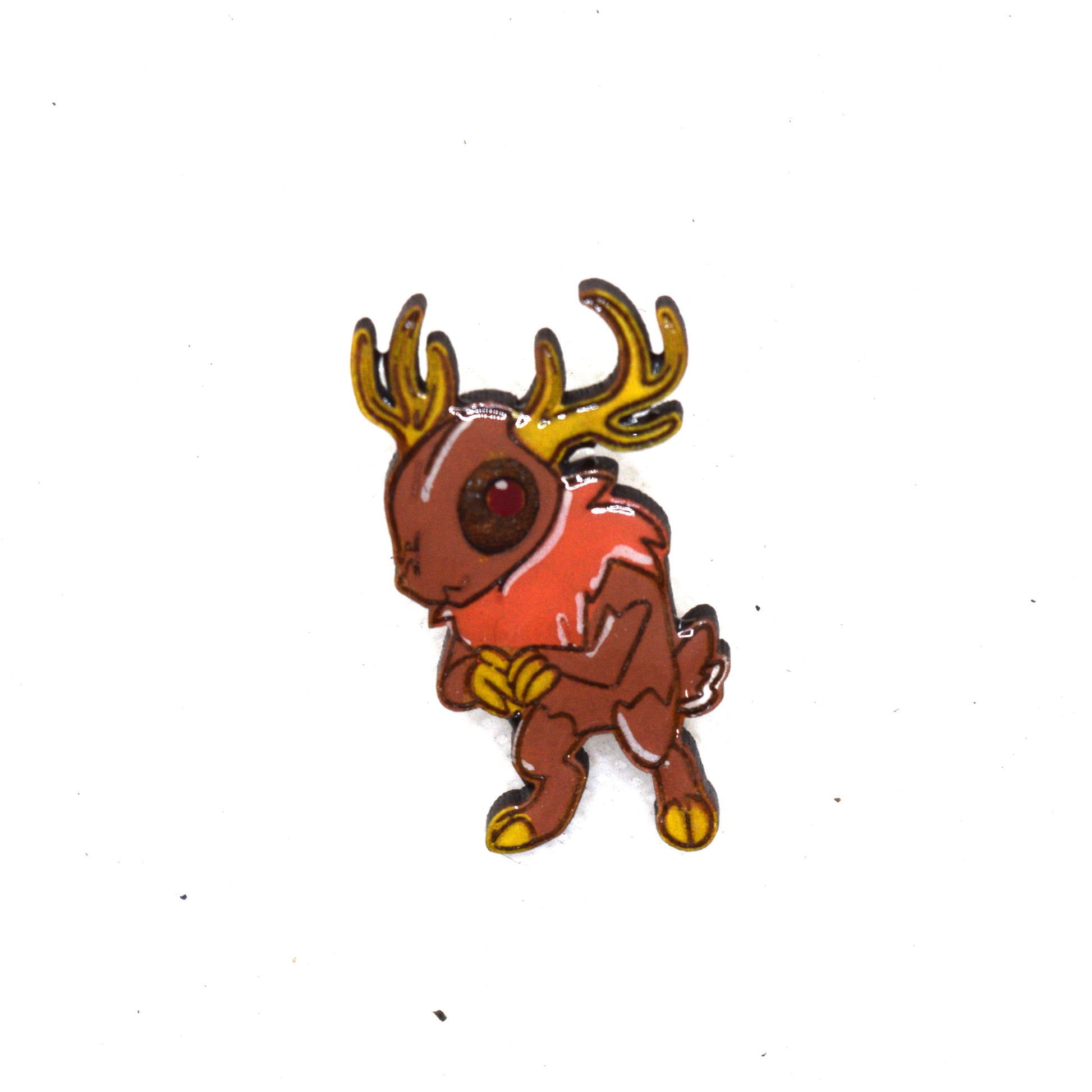 Cutesy Wedingo standing wooden lapel pin front 