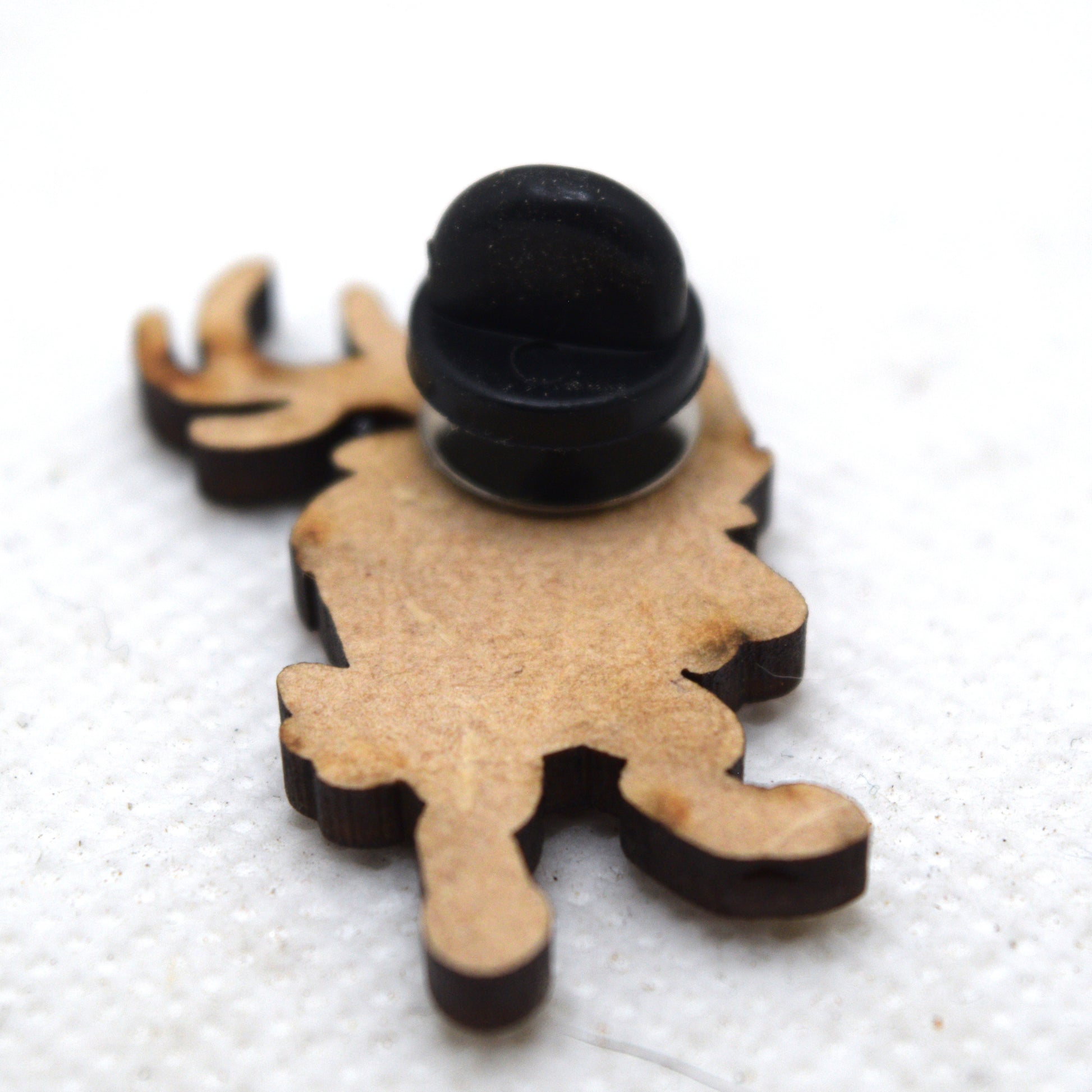 Cutesy Wedingo Standing wooden Lapel Pin back