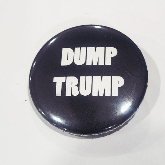 Button with 'Dump Trump' text on a white background