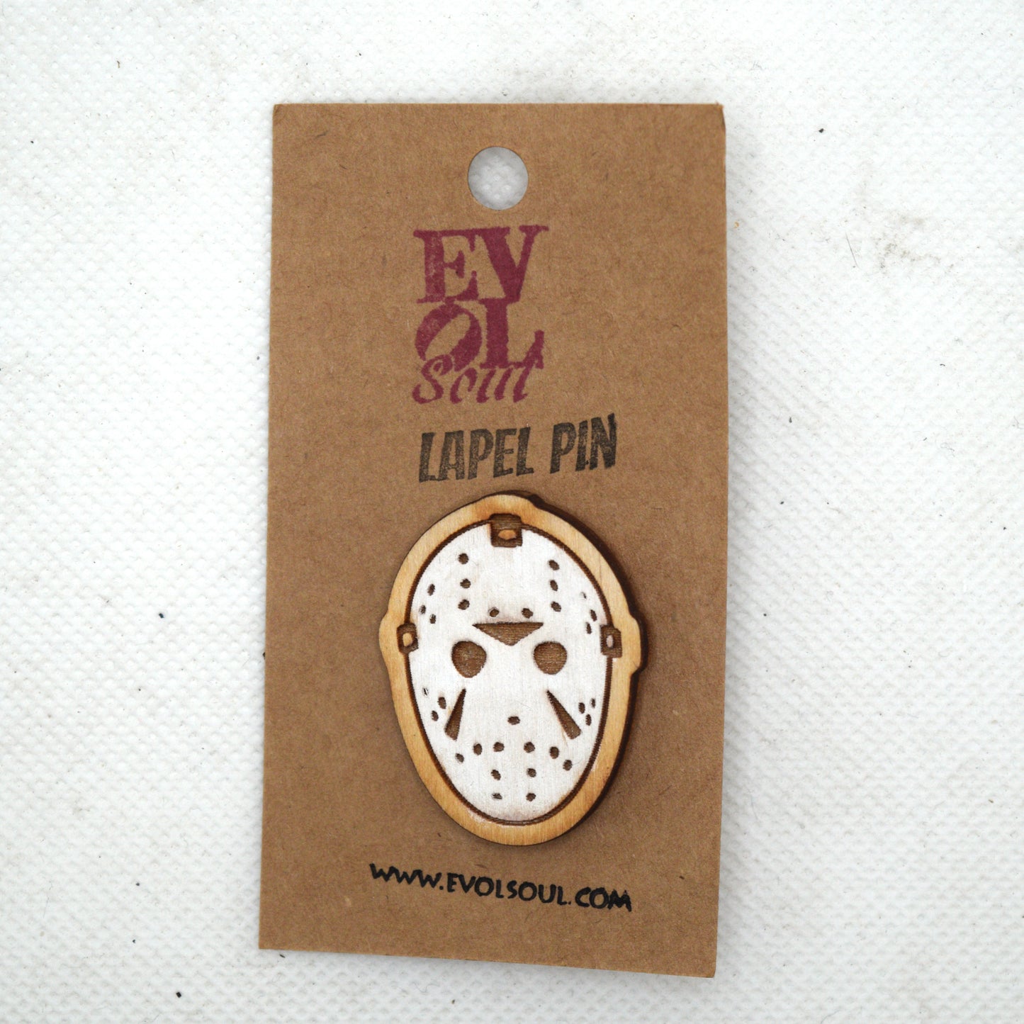 Jason Friday The 13th Hockey Mask Wooden Lapel Pin