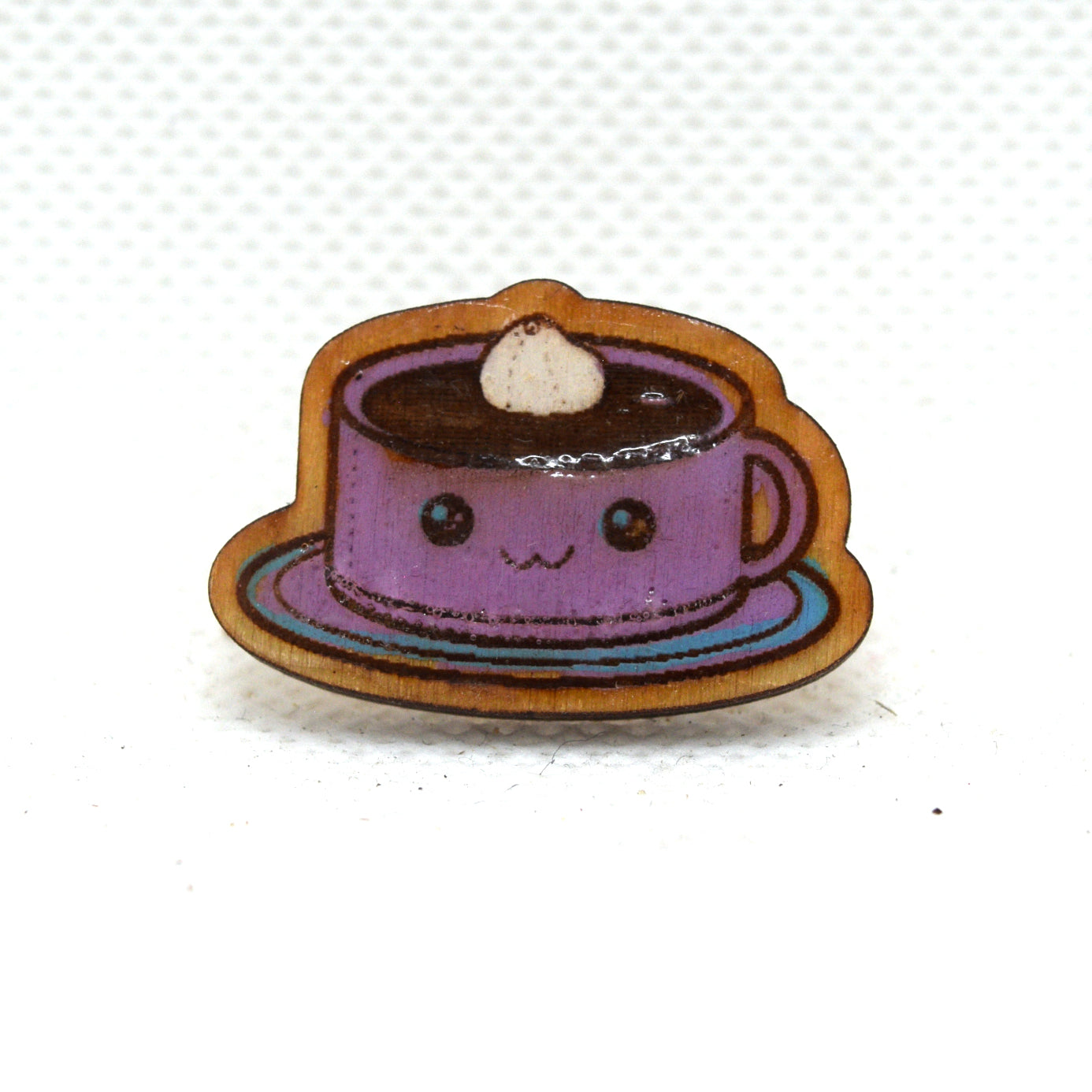 Kawaii Espresso Wooden Lapel Pin 
