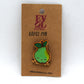 Kawaii Pear Wooden Lapel Pin on Evol Soul branded Card