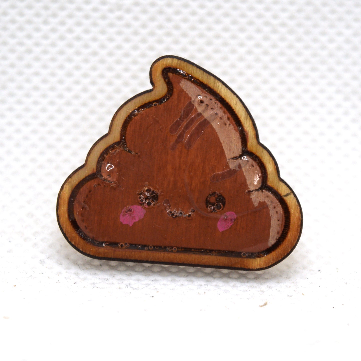 Kawaii Poop Emoji Wooden Lapel Pin