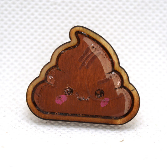 Kawaii Poop Emoji Wooden Lapel Pin