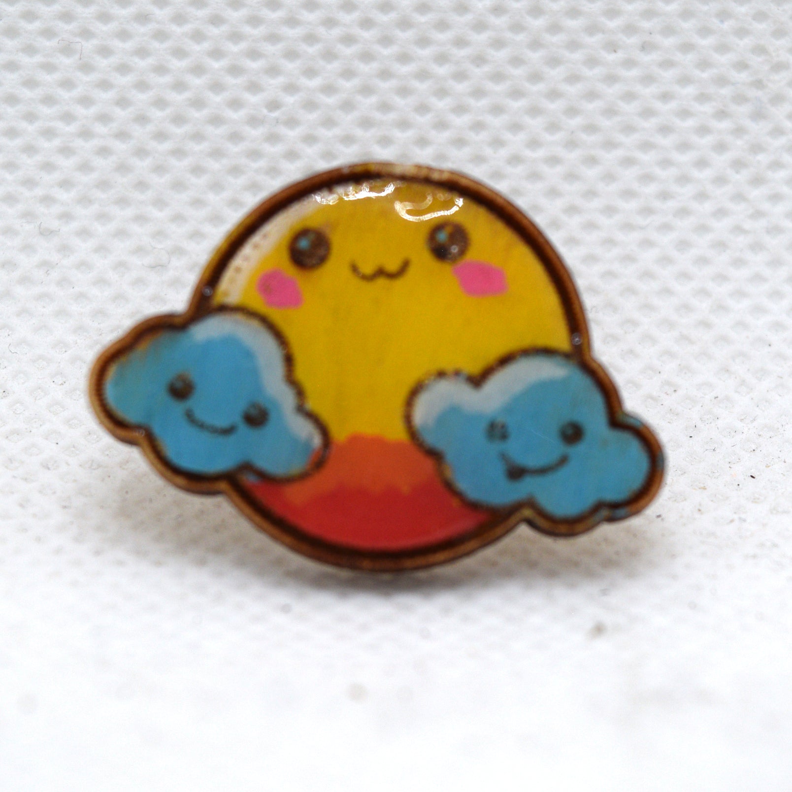Kawaii Sun and Clouds Wooden Lapel Pin