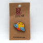 Kawaii Sun and Clouds Wooden Lapel Pin on Evol Soul Branded Card
