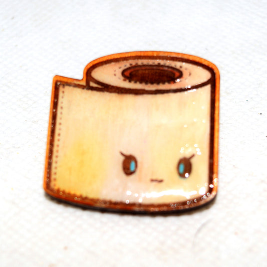 Kawaii Toilet Paper Wooden Lapel Pin