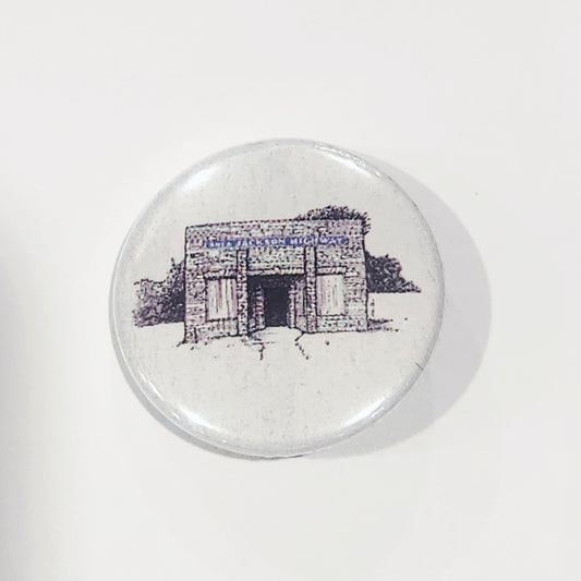 button with the image of muscle shoals studio building on a white background