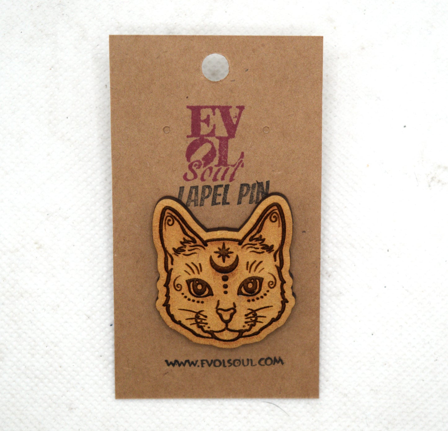 Witchy Cat Wooden Lapel Pin