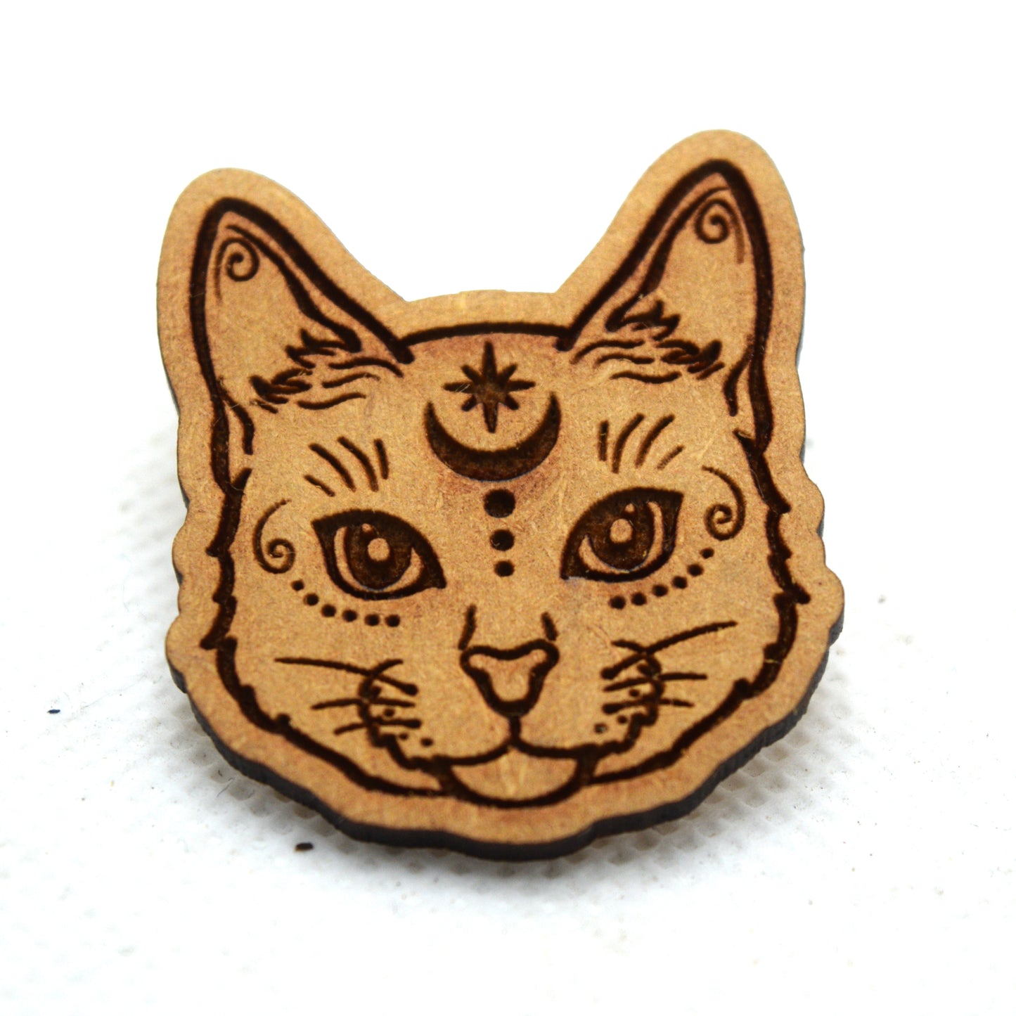 Witchy Cat Wooden Lapel Pin